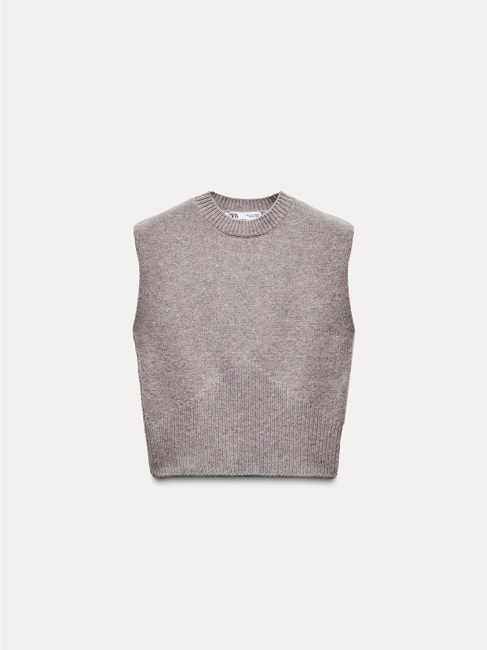 Zara Women’s Sleeveless Crewneck Knit Vest - Light Gray Tan